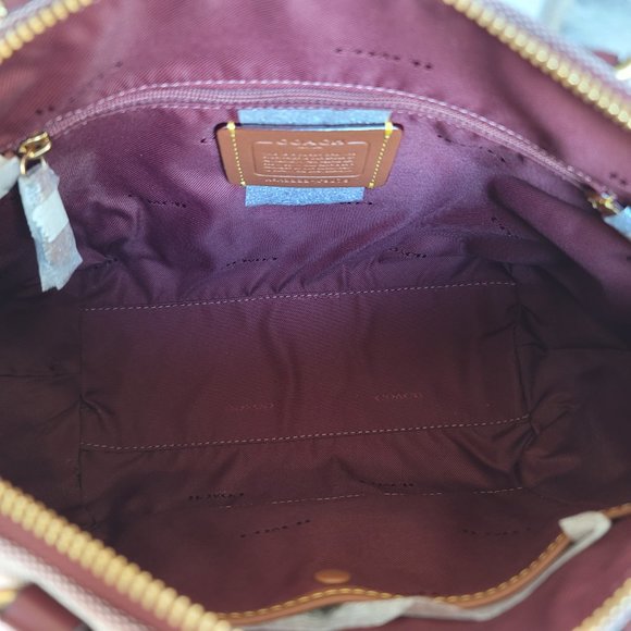COACH Elise Badge Satchel In Jacquard & Refined Leather- Wine Multi $245⭐ - Picture 14 of 16